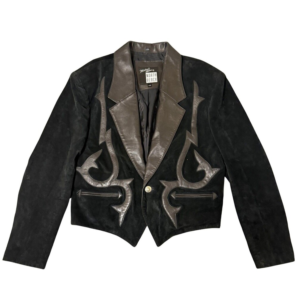 VTG Michael Hoban North Beach Leather Suede Western Crop Jacket Mens 44 Black XL